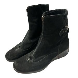 EUC - Aquatalia Black Suede Leather Zip Up Wedge Calf Boots - size 9